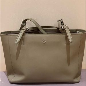 Tory Burch Saffiano Leather Tote Bag, French Gray